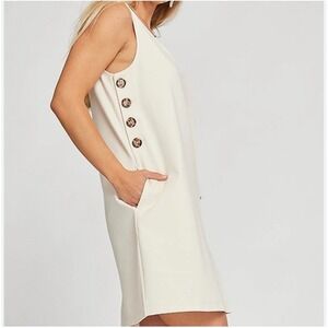 Betabrand NEW NWOT Admiral Button Shift Dress Sleeveless Pullover Cream‎ XXL 2XL